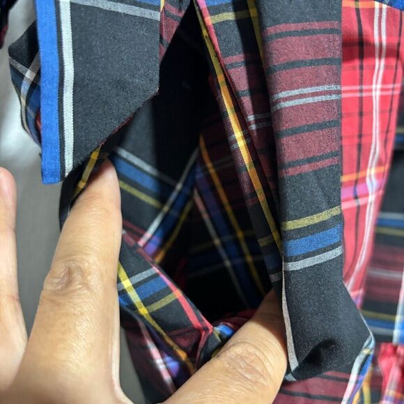 Draper James RSVP Tiered Midi Dress XL Red Black Plaid Smocked Bow Back Stretch - Picture 6 of 12